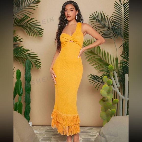 SHEIN VCAY One Shoulder Fringe Hem Dress - Picture 1 of 3